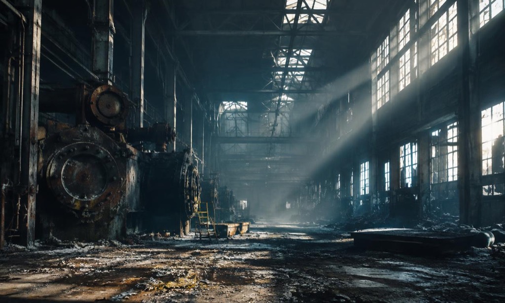 Abandoned facility visual generated with Melia
